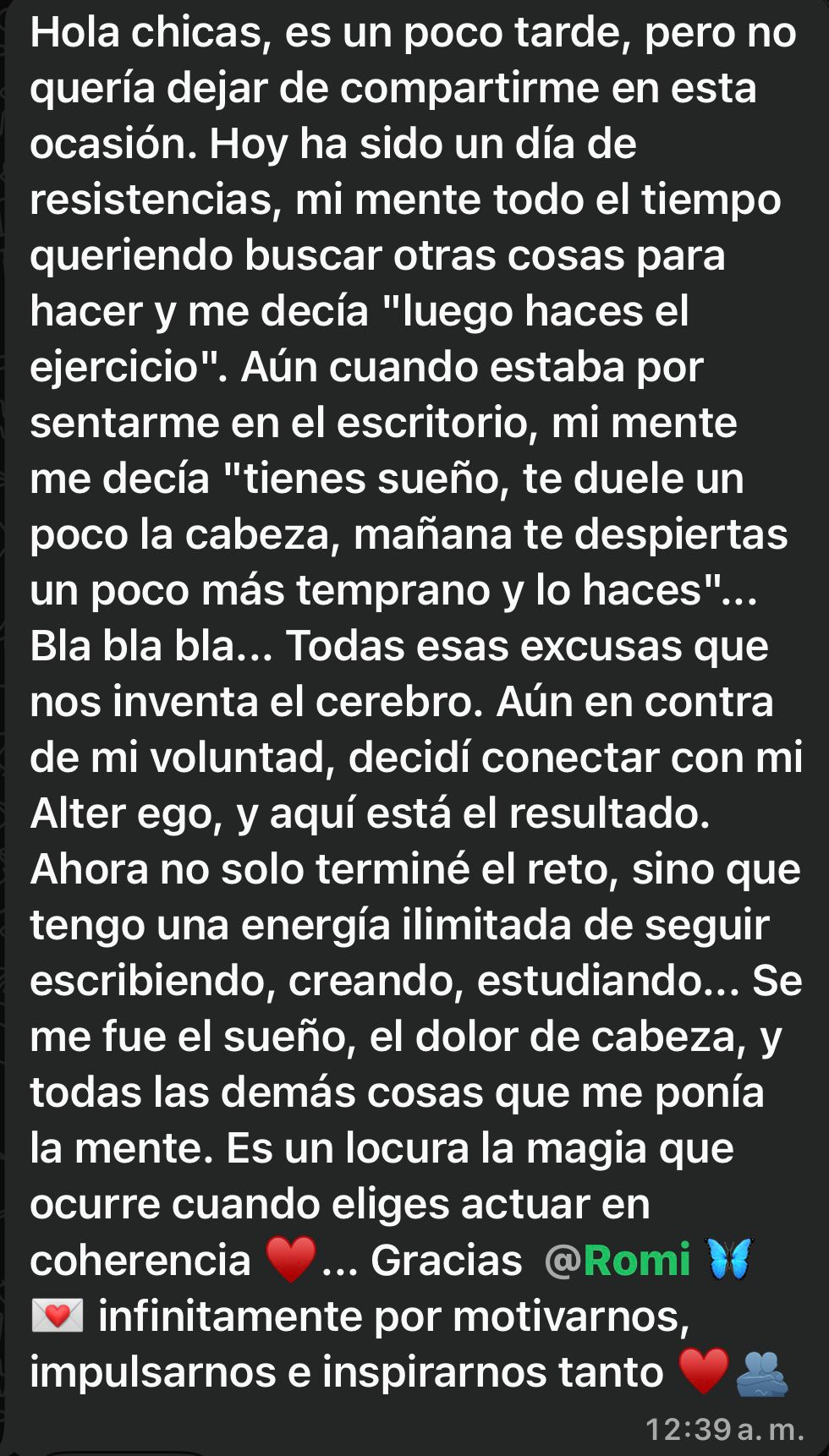 Mensaje de una participante del reto Activa tu Impacto (18)